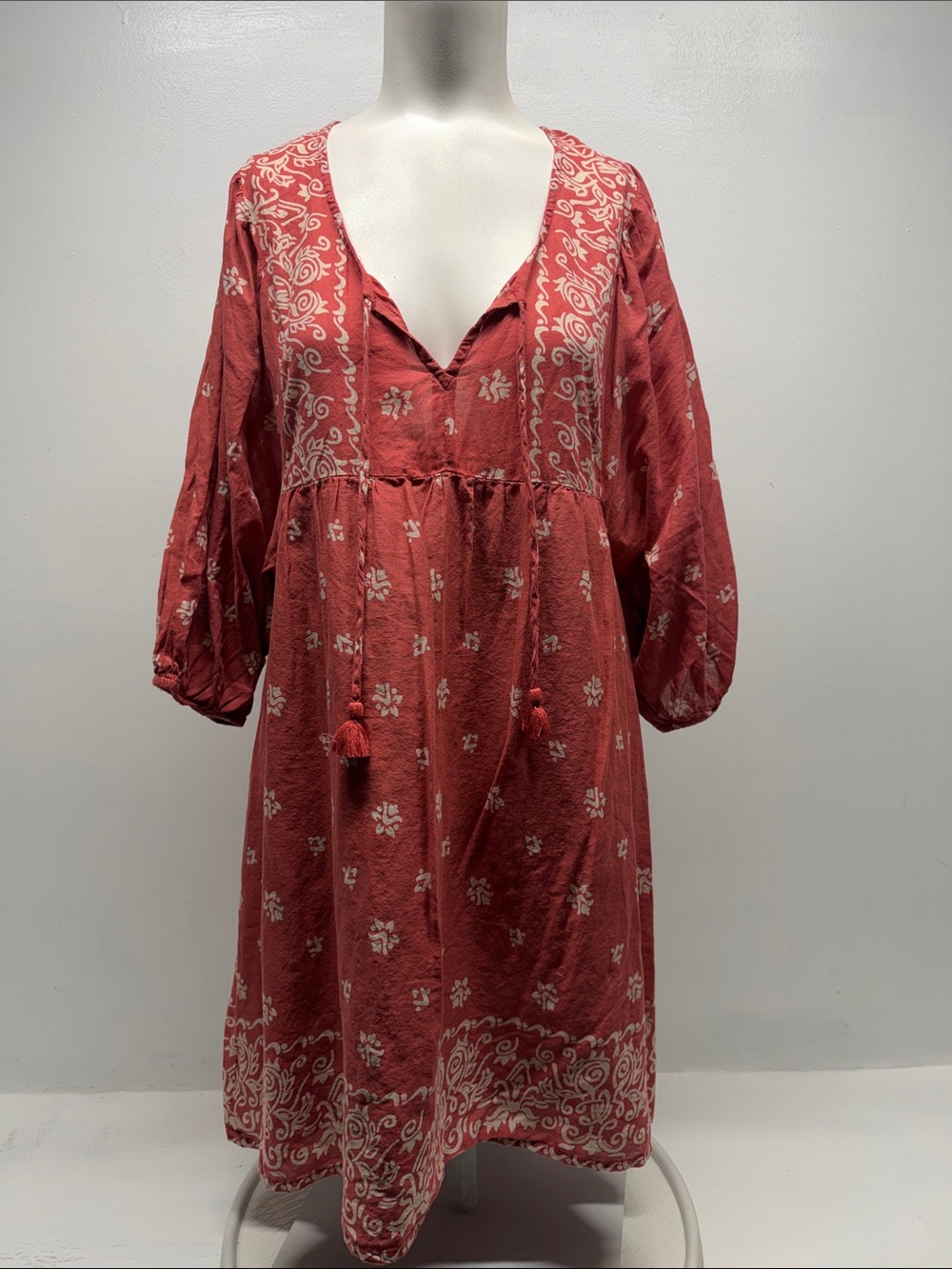 Maison Hotel Sylvie Dress Mini Cotton Boho Floral Print V Neck Red Size Medium